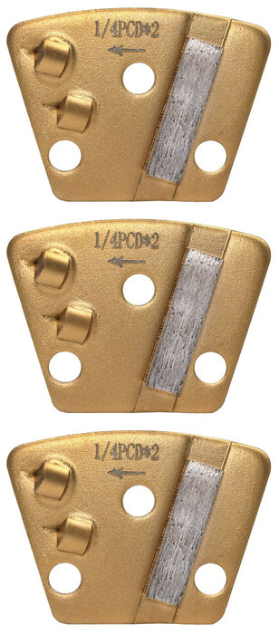 3 Pack-2 Quarter Rounds PCD Trapezoid with 16 Diamond Grit - Left/Right - Heavy Scraping & Surface Coating Removal