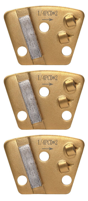 3 Pack-2 Quarter Rounds PCD Trapezoid with 16 Diamond Grit - Left/Right - Heavy Scraping & Surface Coating Removal